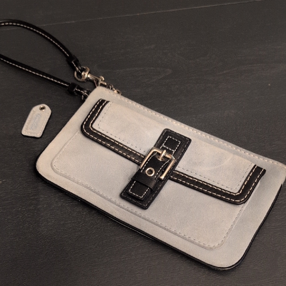 Coach Suede Black/Blue Wristlet Clutch